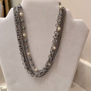 VERY NICE 16in Necklace with multiple strands of silver and pearls